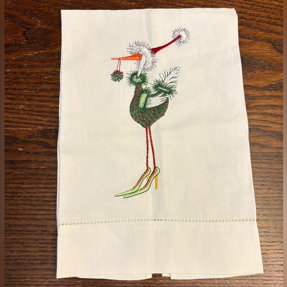 Chesapeake Trading Company Embroidered Christmas Stork Napkin Cloth 14X20”